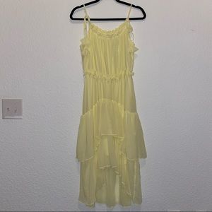Evie Pale Yellow Layered Ruffle Midi Dress
